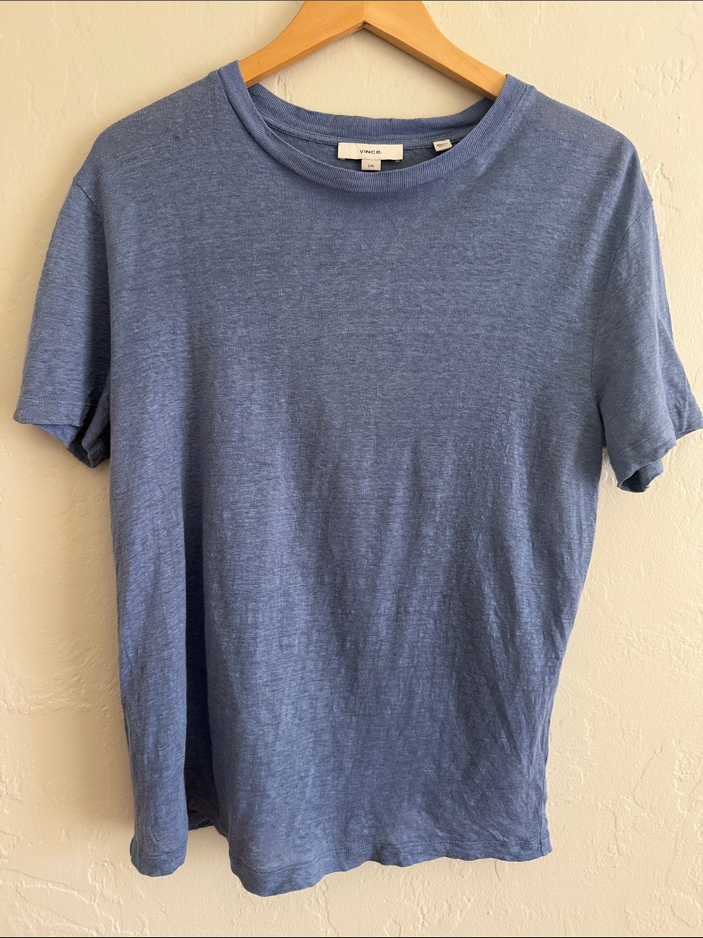 Vince Linen Short Sleeve Crewneck Tee in Heather Blue